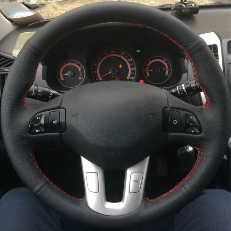 Schwarze hand genähte Auto lenkrad abdeckung aus Kunstleder für Kia Sportage 3 Sl 2014-2018 Kia Ceed 2011 Autozubehör