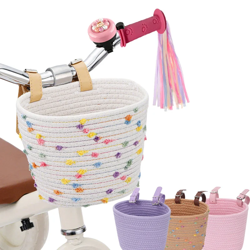 Children's Bicycle Handlebar Basket with Bell, Grips, and Tassel Accessory - Perfect Birthday Gift