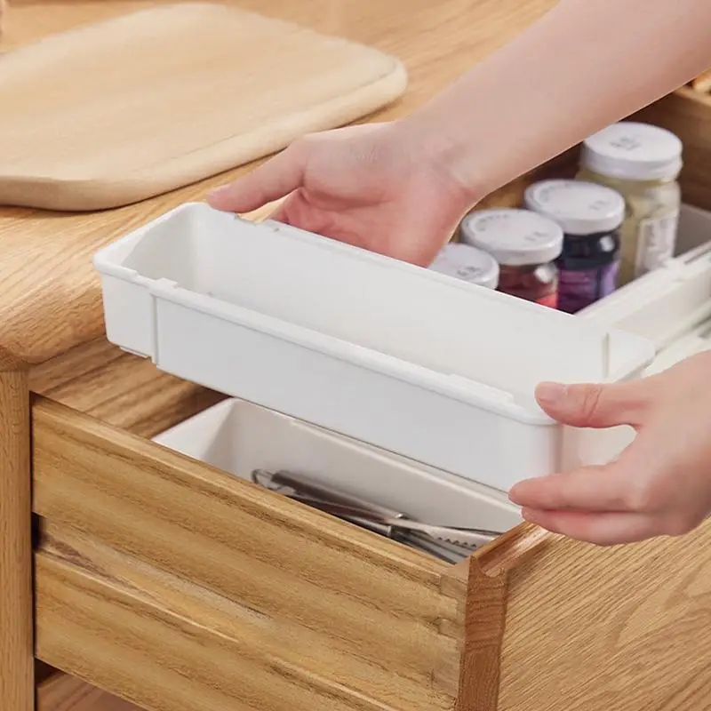 Expandable Utensil Organizer Adjustable Length Flatware Organizer Silverware Holder Multi-Functional Storage Box Silverware Tray 2