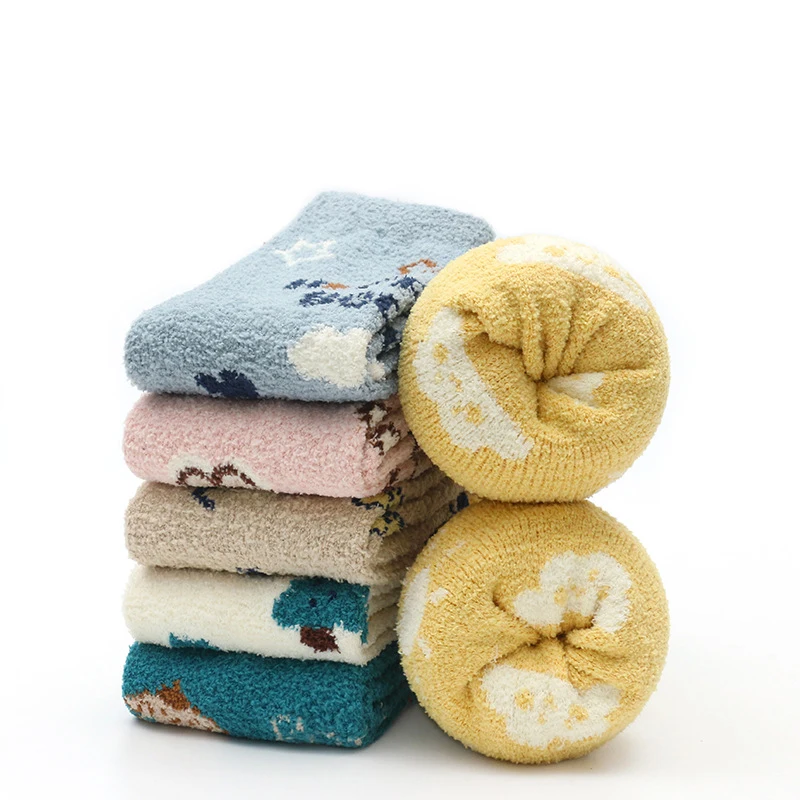 2023 Cartoon Animal Non-slip Floor Coral Fleece Stockings Winter Thicken Warm Home Sleep Knee High Long Tube Socks for Baby Girl