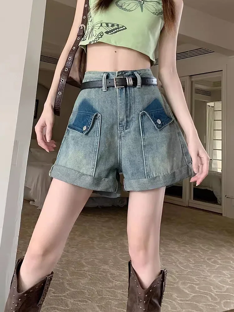 New Women Summer Plus Size Denim Shorts Fashion All-match High Waist A-Line Loose Shorts Simplicity Casual Thin Blue Shorts