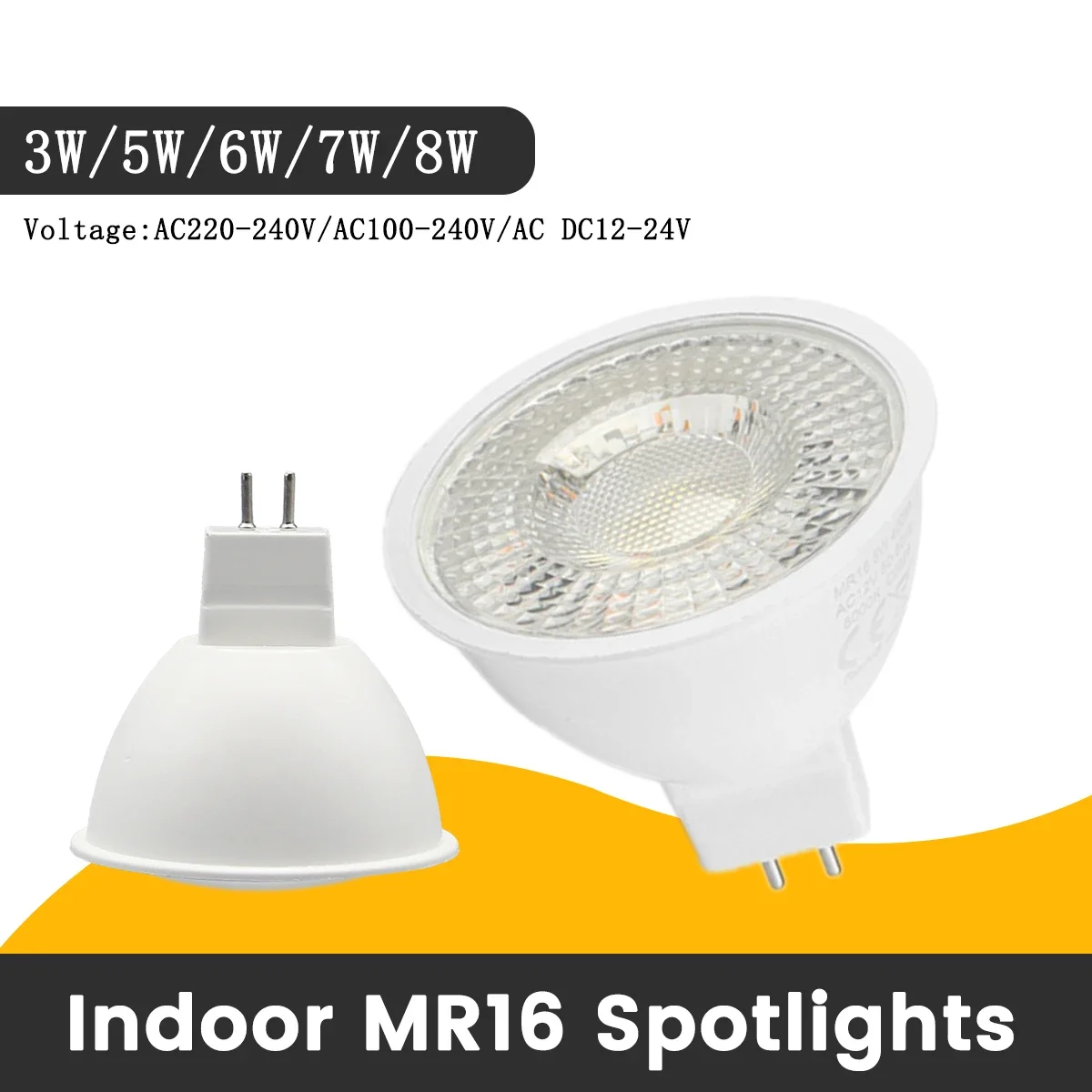 2PCS Energy Saving Mr16 Spot Lampara No Flicker GU5.3 Base Full Voltage AC/DC12V AC 110V 220V Warm Suitable for Home Derection