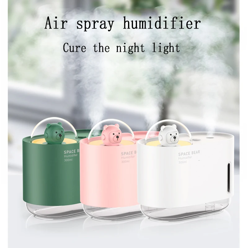 Roztomilý zvlhčovač vzduchu s USB mini vesmírnym medveďom, malý stolný aromaterapeutický sprej na dopĺňanie vody s režimom nočného svetla_voghion.com