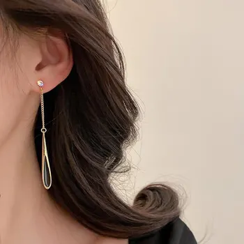 Korean Fashion Gold Square Drop Tassel Earrings for Women – Long Dangle Earrings, Party Jewelry Gift - GloreeWorld