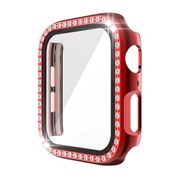 Luxury Crystal Glass Watch Case with Screen Protector - Premium Protective PC Cover for 38mm Series 3 2 1 (Red)