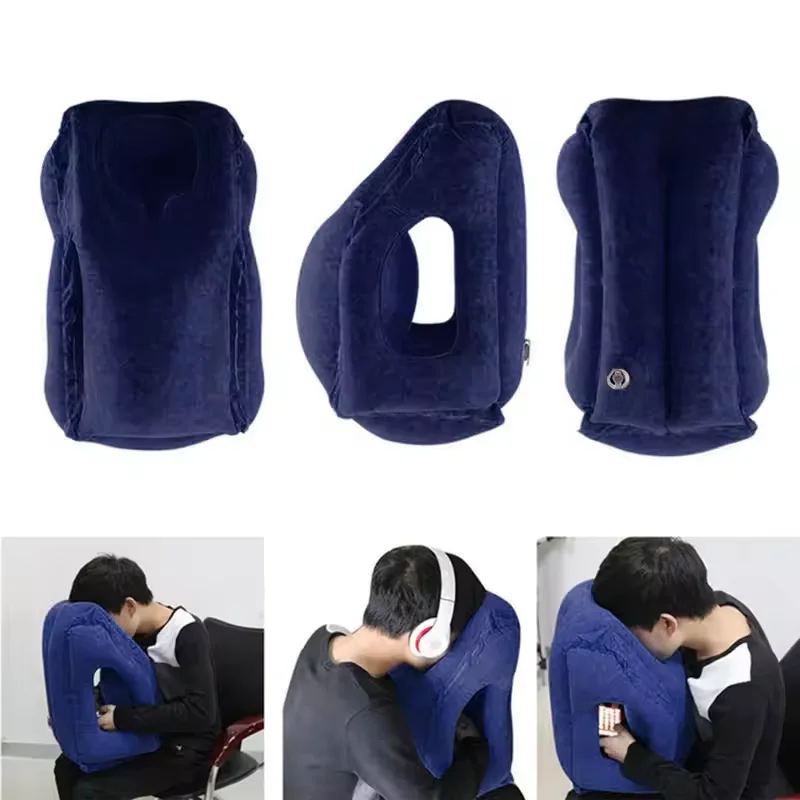 Inflatable Travel Pillow Portable Headrest Sleeping Bag Cushion Chin Neck Support for Outdoor Airplane Train Office and Home Use 6