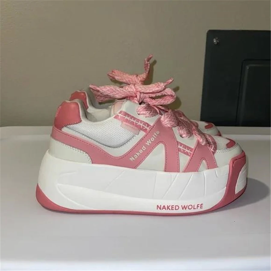 

Women's Shoes Naked Fashion Wolfe Slider Platform Sneakers Baby Pink Real Photos