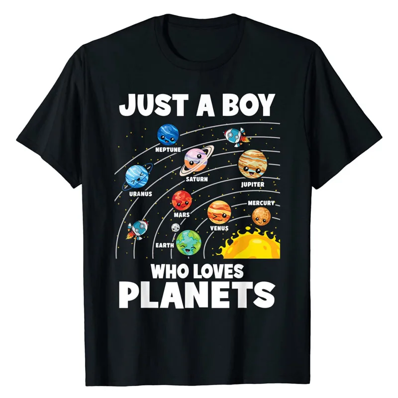 

Just A Boy Who Loves Planets Solar System Astrology Space T-Shirt Planets-Lover Nerd Graphic Tee Funny Physical Scientist Tops