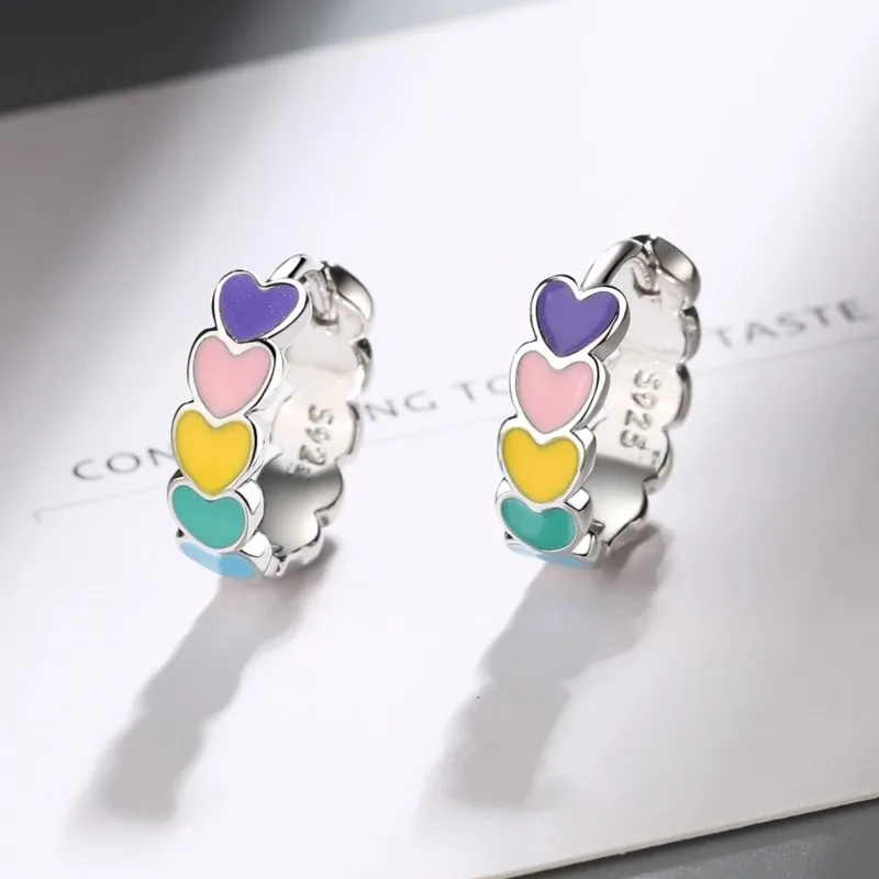 Silver Color Love Heart Hoop Earring for Women Elegant Trendy Huggies Jewelry Accessories Daughter Birthday Gifts