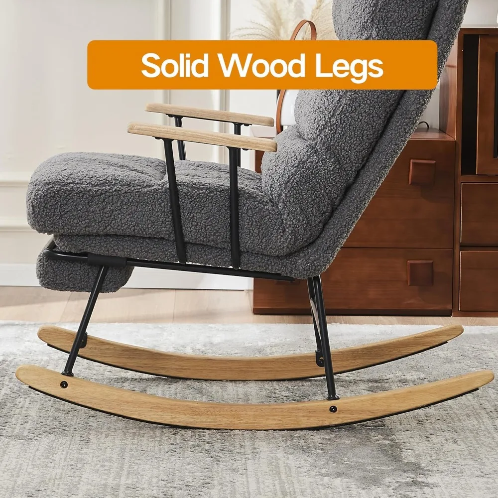 Rocking Chair Nursery, Modern Teddy Accent Rocker Armchair with Adjustable Backrest and Retractable Footrest 4