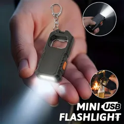 Compact USB Rechargeable LED Keychain Flashlight - Hanging Work Light & Pocket Torch (2PCS)