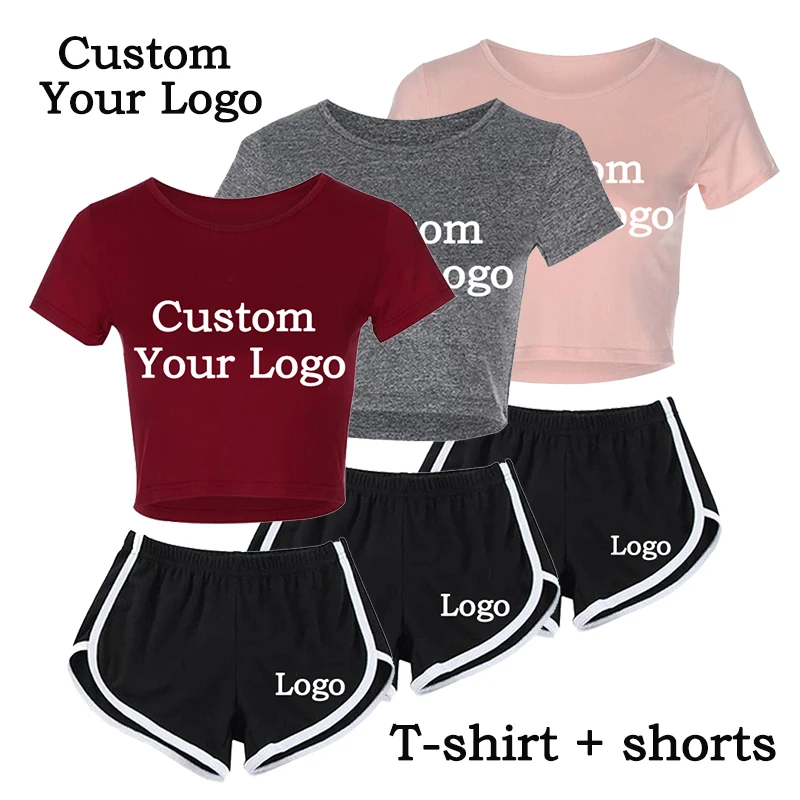 Customize your logo summer women's printed short-sleeved T-shirt and shorts set yoga fitness ladies clothing set zomer golf logo kleur afdrukken mannen sportkleding tweedelige pak fitness uniform korte mouwen blauw t shirt shorts