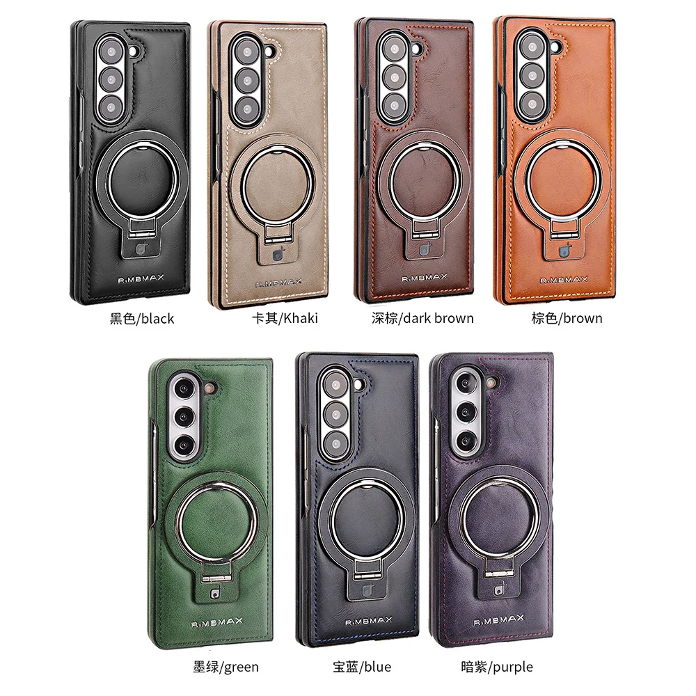Vintage Leather Magnetic Phone Case with 360° Rotating Ring Stand