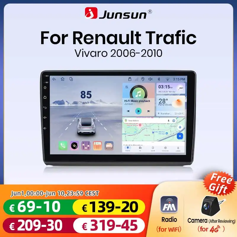 Radio Junsun con CarPlay y Android Auto inalámbrico para Renault Trafic, Nissan Primastar, Opel Vivaro 2006-2010, GPS, Navegador, Plug and Play, RDS 1