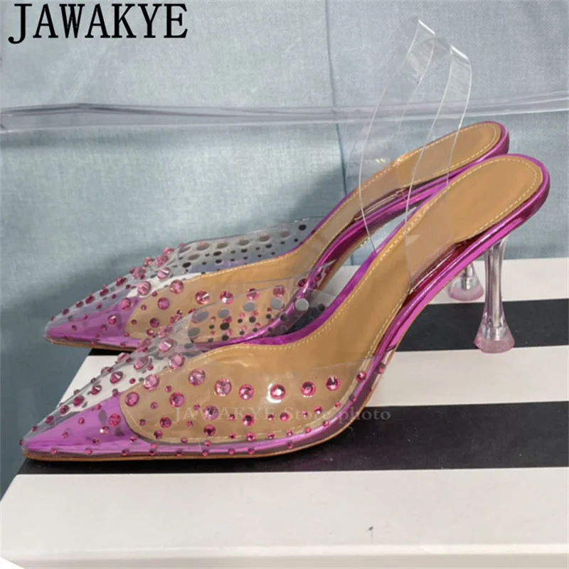 

New Multicolor Clear PVC Crystal Sandals Women Luxury Brand Transparent High Heel Shoes Summer Sexy Ethnic Style Wedding Shoes