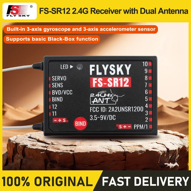 FLYSKY FS-SR12 12 Channels 2.4G Receiver Dual Antenna for RC Fixed Wing Car Boat Robot Model Toy ANT Protocol Transmitter FS-ST8 1