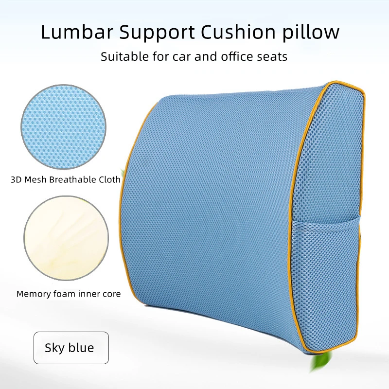 3D Car Lumbar Support Cushion Memory Foam Waist Pillow Soft Cozy Seat Back Cushion For Protect Lumbar Cushion Chair Sofa Office