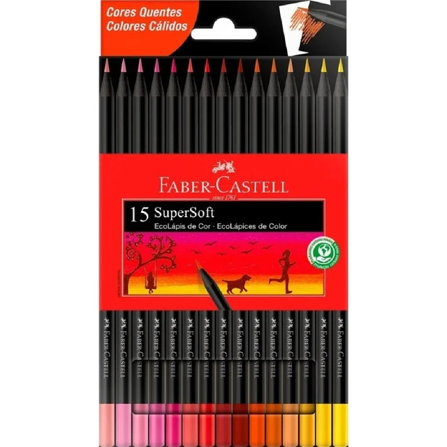 Lápis de Cor Faber Castell SuperSoft 15 Cores Quentes - AliExpress