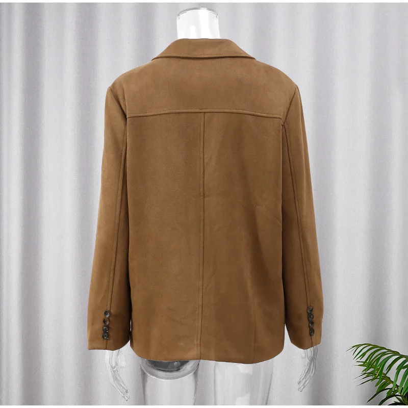 Vintage Fashion Pocket Jackets For Women Winter High Street Lapel Elegant Solid Commute Winter Outwear Ladies Coat