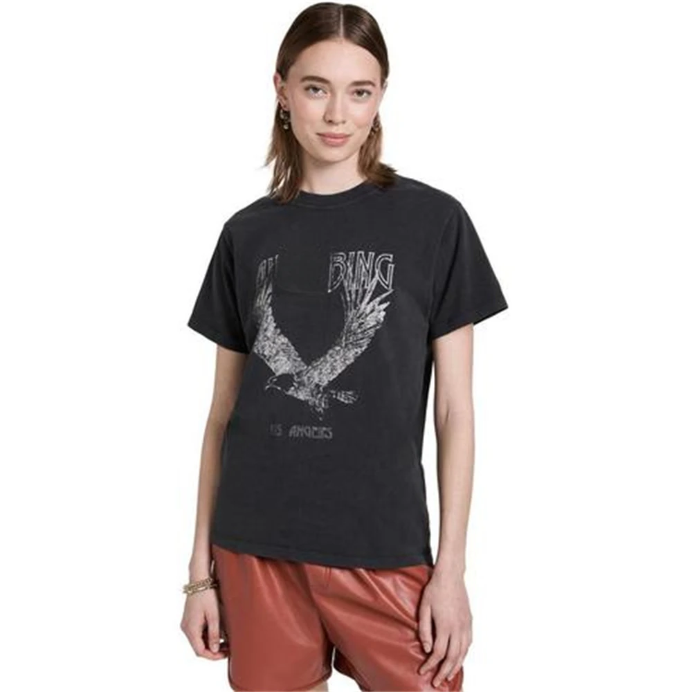 

Summer New Tops Ab Eagle Print Fried Snow Fried Color Wash Water Women's Black Short-sleeved Cotton T-shirt