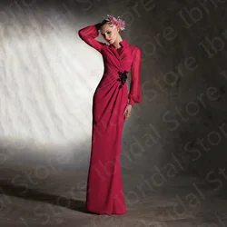 New Modest Long Sleeves Mother of the Bride Dress 2023  Dresses High Collar Buttons Back Wedding Party Gowns Appliqued