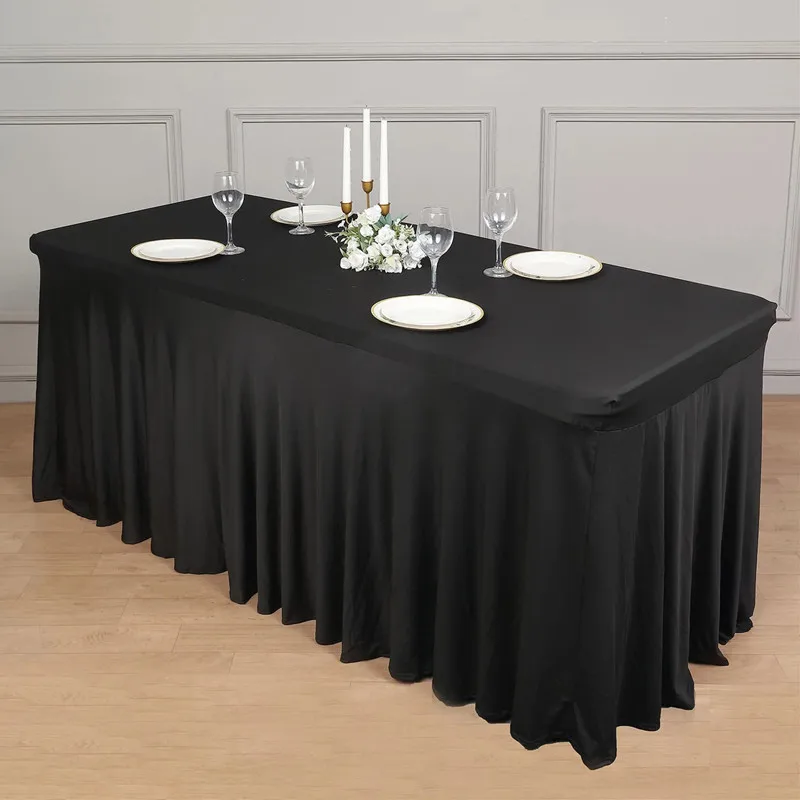 Description Picture 6 of item4FT 5FT 6FT 8FT Elastic Skirt Table Cloth Stretch Polyester Rectangular Table Cover Spandex Party Wedding Banquet Table Cover