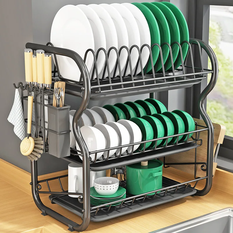 Dish Drying Rack Storage Shelf Utensil/Cutting Board/Knife Holder Widened  Large Size Organizer Drain Board For Kitchen Counter - AliExpress