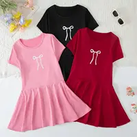 Robe d'été confortable et décontractée pour filles, robe plissée à imprimé nœud doux et mignon pour enfants, jupe à col rond et longueur genou, 1/3 pièce 2