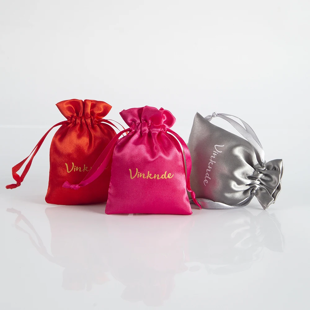 100pcs Satin Silk Jewelry Packaging Pouches Custom Logo Wedding Favor Gift Bag Drawstring Pouch for Cosmetic Eyelashes Earrings