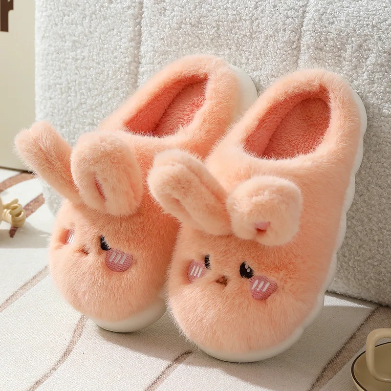 Winter Funny Cartoon Slippers Women Indoor Cute Rabbit Ear Sandals Men Indoor Plush Non-slip Warm Sandal Adult Solid Color Shoes 2