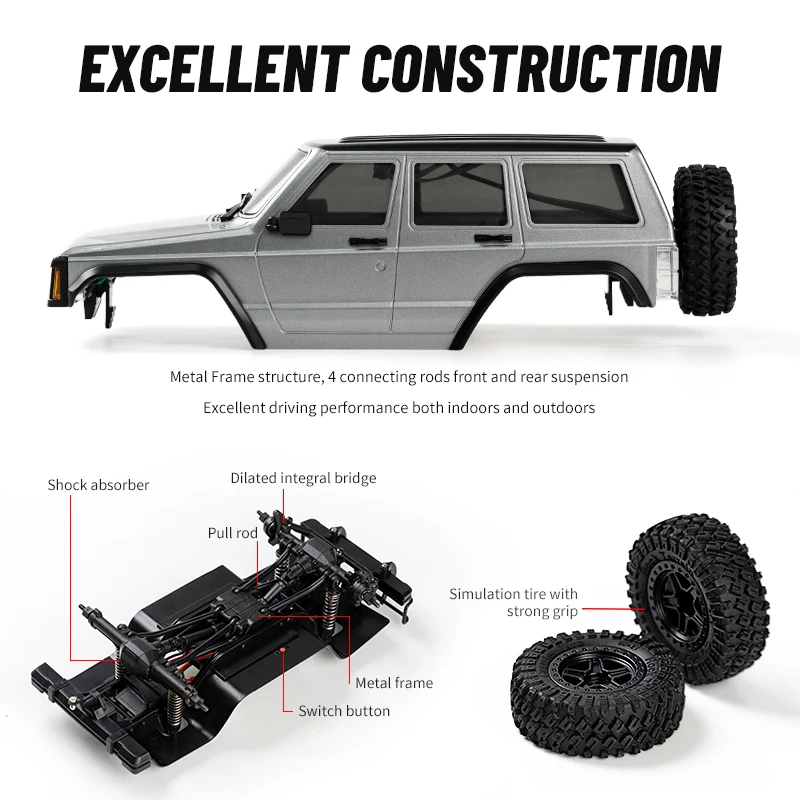 JJRC C8809 1:18 RC Cars 2.4G Remote Control LED Light Full Scale Wrangler Climbing Car Jeep Model Car Boys Children Toys 3