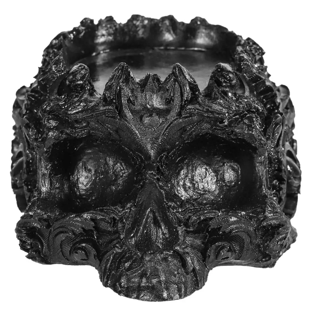 Gothic Style Engraved Skull Candlestick Drops Of Gum Resin Black Obsidian Candle Holder For Home Decor Desktop Ornaments