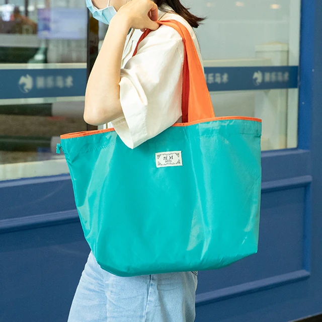 Large Drawstring Reusable Shopping Bag Foldable Nylon Tote Bag