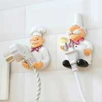 Creative Self Adhesive Resin Cartoon Chef Plug Holder Power Cord Socket Hanger Organizer Wall Hanging HookKitchen Hooks Gadgets 1