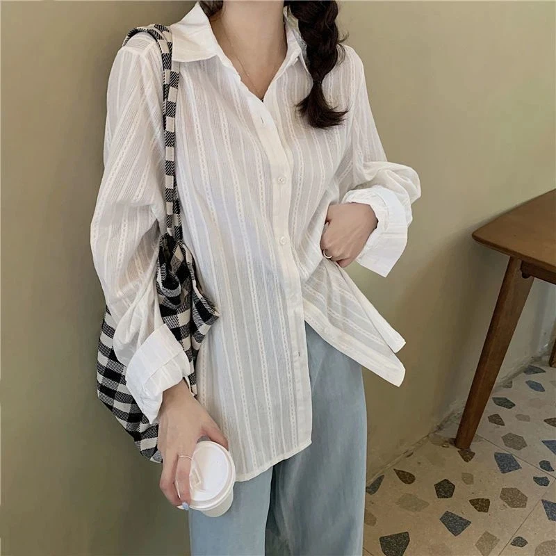 New Autumn Women's Clothing Turn Down Collar Long-sleeved Shirt Solid Color New Cardigan Single-breasted Slim-fitting Blouse Top
