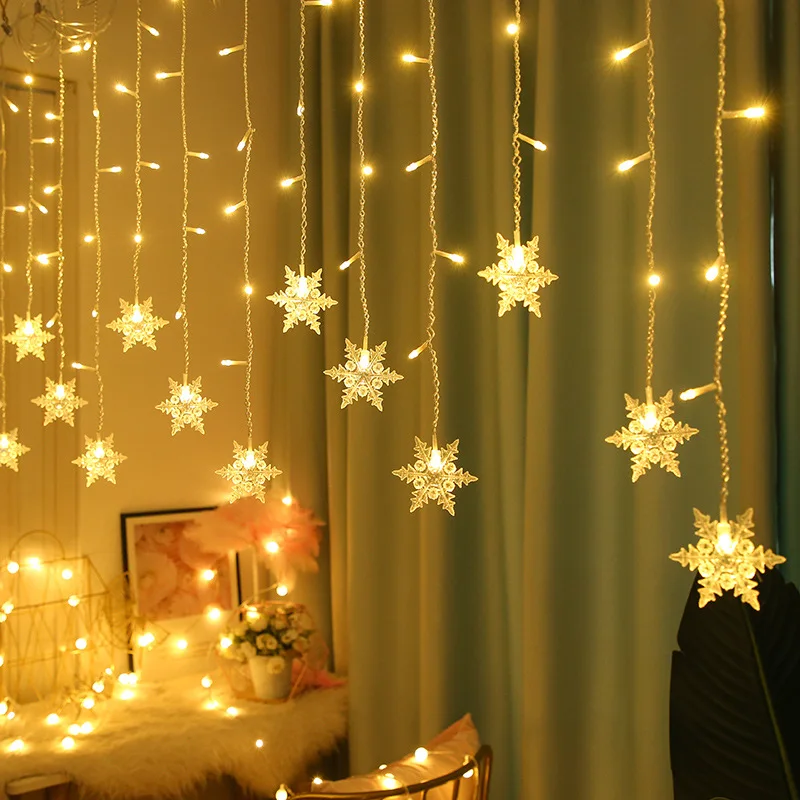 3.5M Christmas Snowflake LED String Lights Curtain Lights With EU/UK Plug Holiday Party Can Be Connected To Wave Fairy christmas decorations