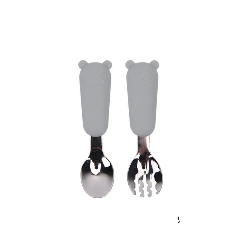 Baby Cartoon Tableware Set Children Utensil Stainless Steel Toddler Dinnerware Cutlery Cartoon Infant Food Feeding Spoon Fork