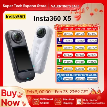 Fotocamera d'azione Insta360 X5 360 °     Obiettivo per fotocamera sportiva impermeabile 8K 30Fps 360 °     Riprese video Telecamera sportiva ad altissima definizione 185 minuti di durata della batteria