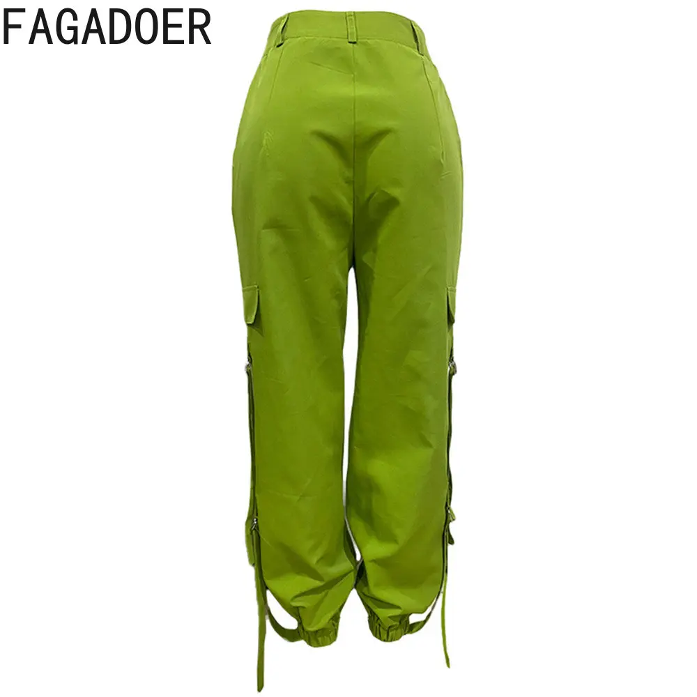 FAGADOER Fashion Street Style Women High Waisted Belt Pocket Cargo Pants Casual Solid Color Patchwork Loose Jogger Pants Bottoms