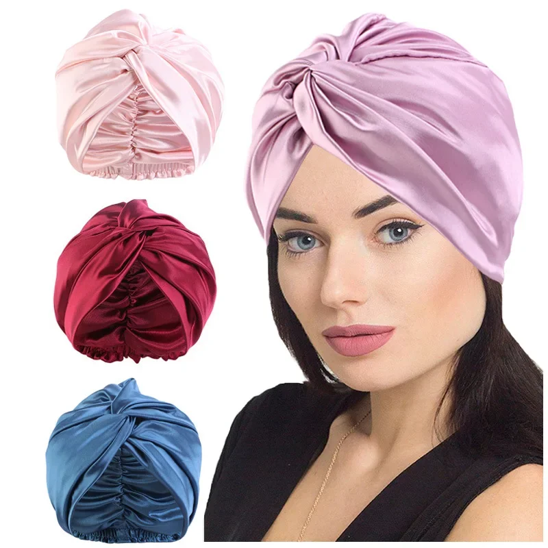 

Silk Satin Sleep Cap Women Turban Elastic Head Scarf Hair Care Night Hat Chemo Caps Sleeping Bonnet Beanie Cover Headwear Solid