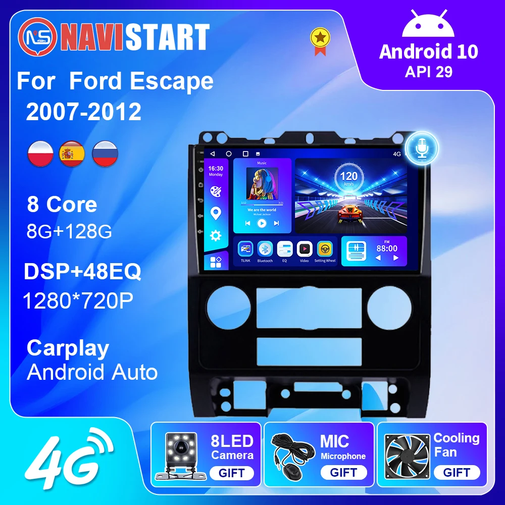

Автомагнитола NAVISTART для Ford Escape 2007-2012 с GPS-навигацией, мультимедийный видеоплеер на Android 10, 4G, Wi-Fi, для Carplay, типоразмер 2 Din