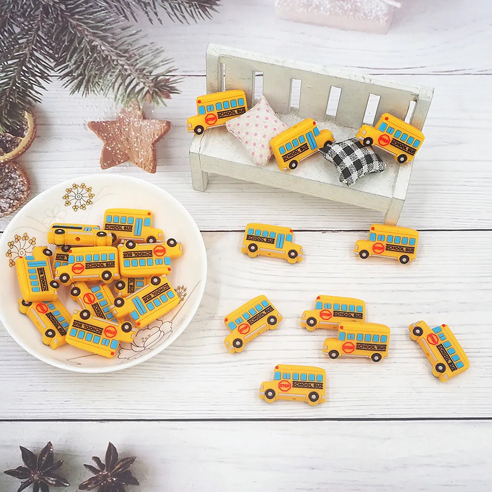 Chenkai 50 Pezzi Perline A Forma Di Scuolabus Baby Silicone Dentizione Bpa Free Infant Chewable Dummy Collana Ciuccio Accessori Giocattolo