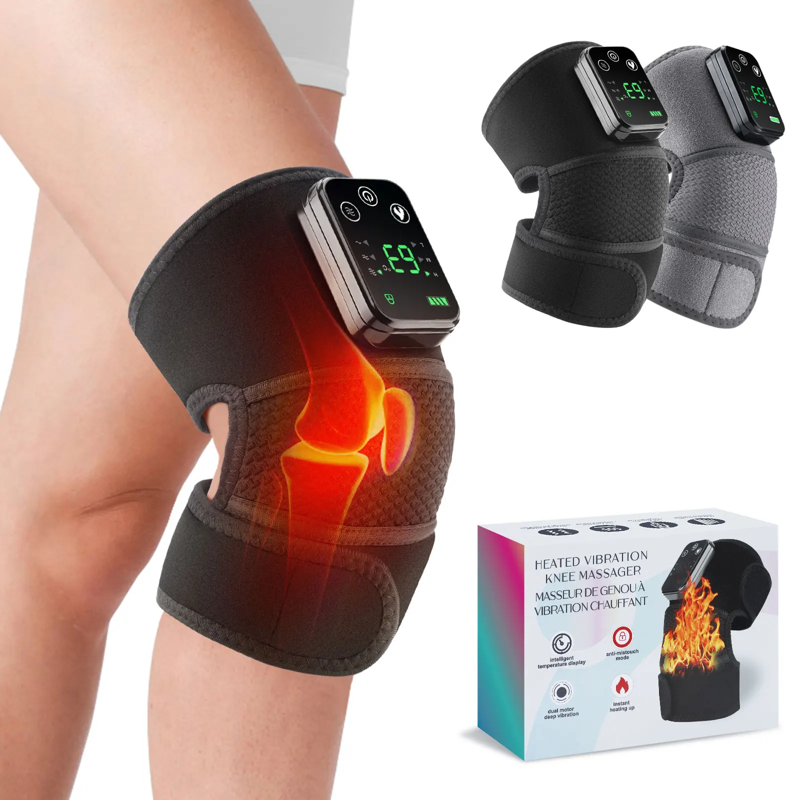 Eletric Heating Shoulder Massage Instrument Vibrator 3-Level Thermal Knee Pad Joint Brace 3 in 1 for Elbow Leg Muscle_voghion.com