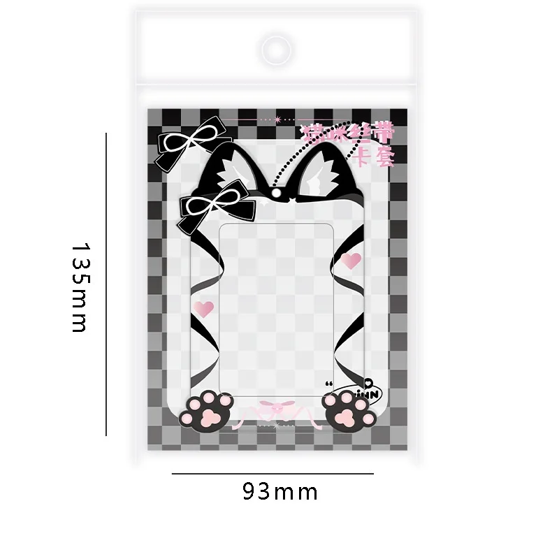 Bow Cute Cat Paw Photocard Holder Glitter Transparent 3 Inch Idol Photo Card Sleeves Student Id Bus Card Case Keychain Pendant