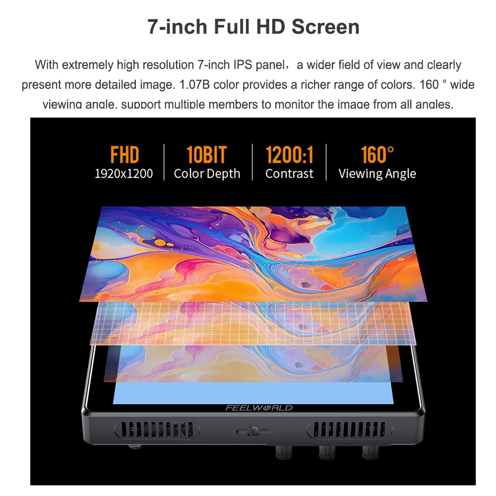 FEELWORLD IPS г ġ ũ ÷,  , 7 ġ, 12G-SDI HDMI2.0 ī޶ ʵ , 4K HDMI, HDR, 3D LUT 16:10, S7