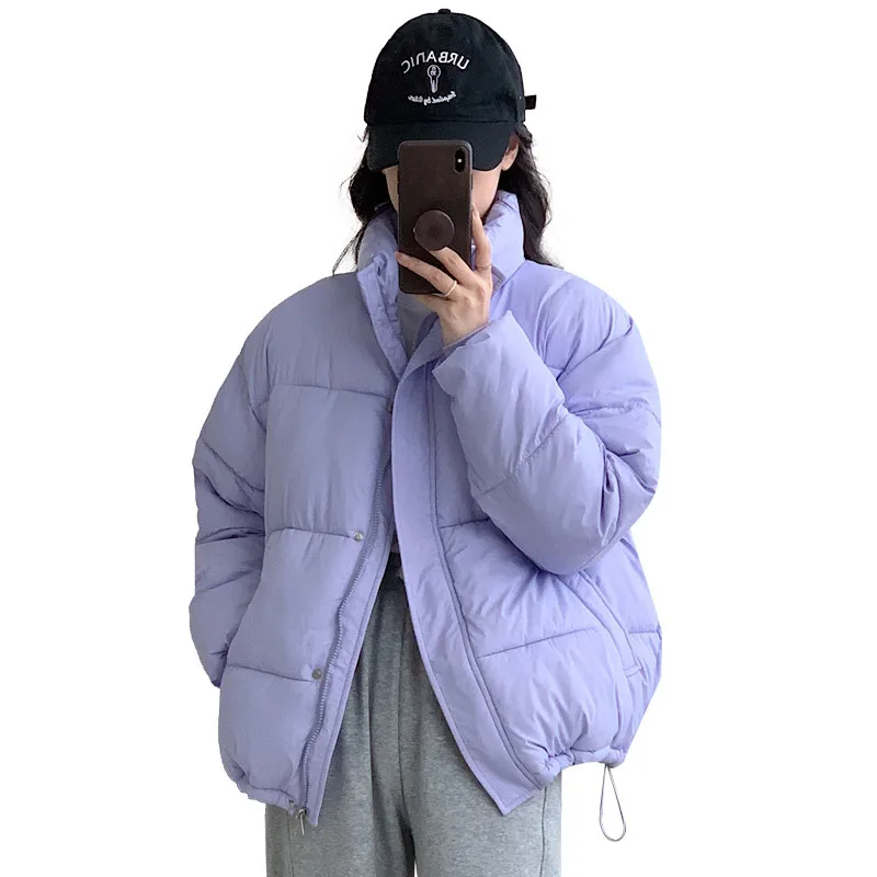 

Autumn Winter Women Stand Collar Parka Windproof Zipper Drawstring Warm Short Coat for Ladies Fashion Chic Puffer Jacket