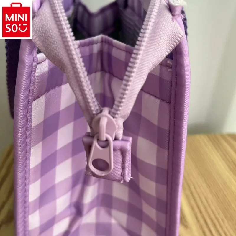 MINISO sanrio Hello Kitty Checkered Sweet Kuromi Bento Bag Student Insulation Lightweight High Quality Handbag