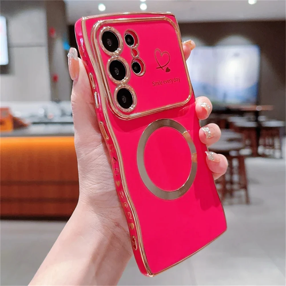 Wave Electroplated Love Heart Magnetic Phone Case with Soft TPU Cover