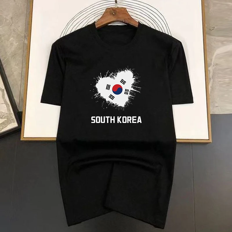 Magliette da uomo in 100% cotone I Love Korea Stampate Street Retro Manica corta Hip Hop Tops Maglietta oversize Uomo Larga_voghion.com