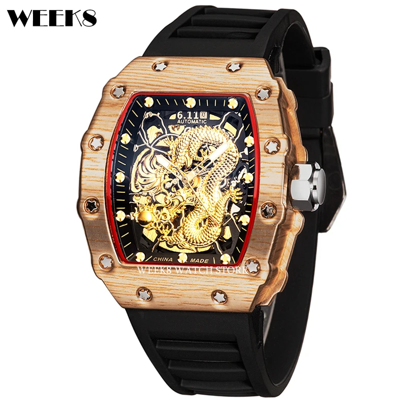 Luxury Automatic Mechanical Watch Famous Top Brand Men Hip Hop Mens Gold Watches Male Tonneau Clock Hombre Relogio Masculino